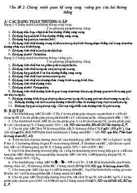 Bài tập Chứng minh quan hệ song song, vuông góc của hai đường thẳng